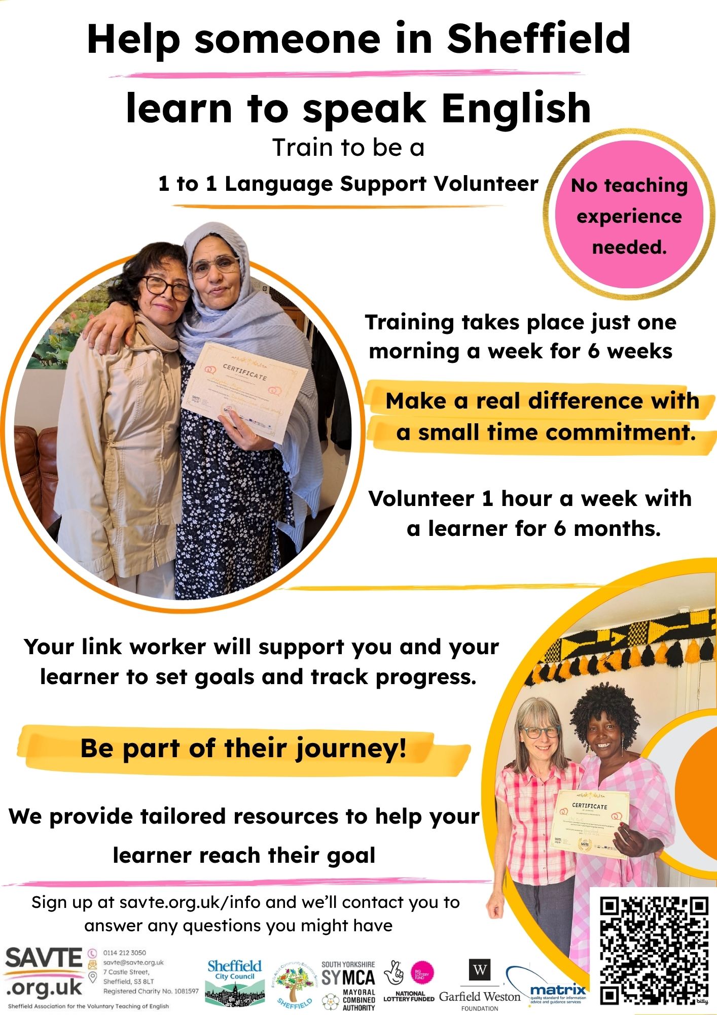 Promotional information for 1 to 1 Language Support Volunteer Training